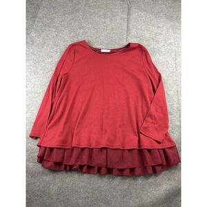 CL Shang Blouse Womens 4XL Red Bows Long Sleeve Ribbed Ruffle Girly Tweed VTG